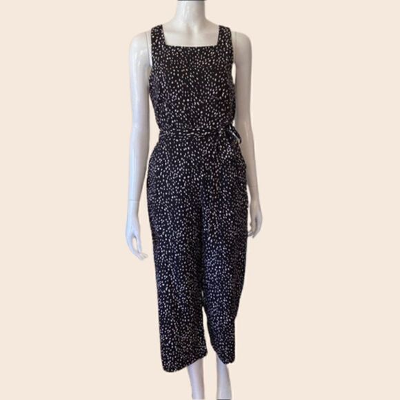 Banana Republic Black & White Spotted Cropped Jumpsuit Size 2 - Picture 1 of 14